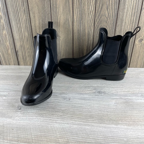 Lauren Ralph Lauren Tally Bo Rai Rubber Chelsea Black Boots Size 10B - Picture 2 of 16